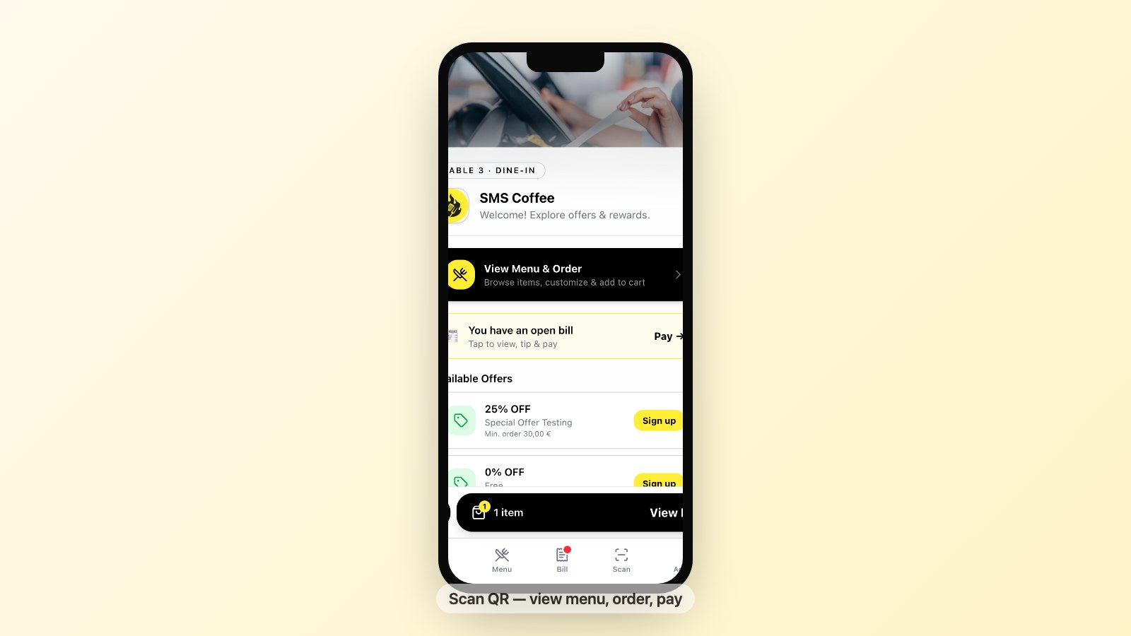 Scan-to-order, included on the free tier.